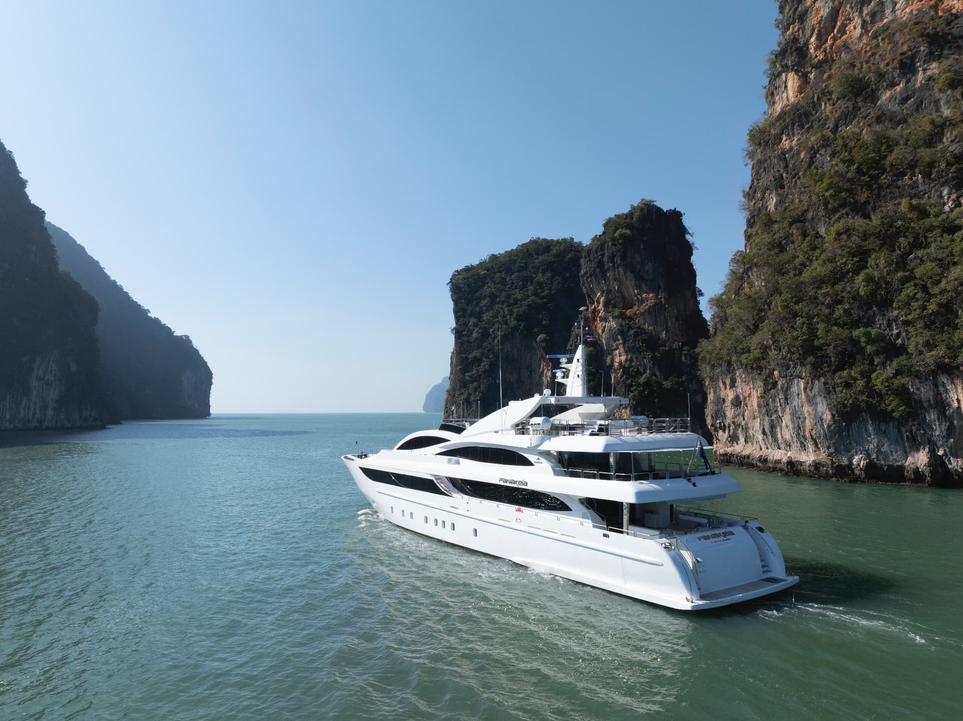 Phuket superyacht charter cruising through Hong Island karsts in Phang Nga Bay
